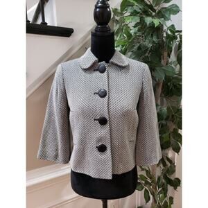 New York & Company Women's White Black Chevron Collared Button Front Blazer XS